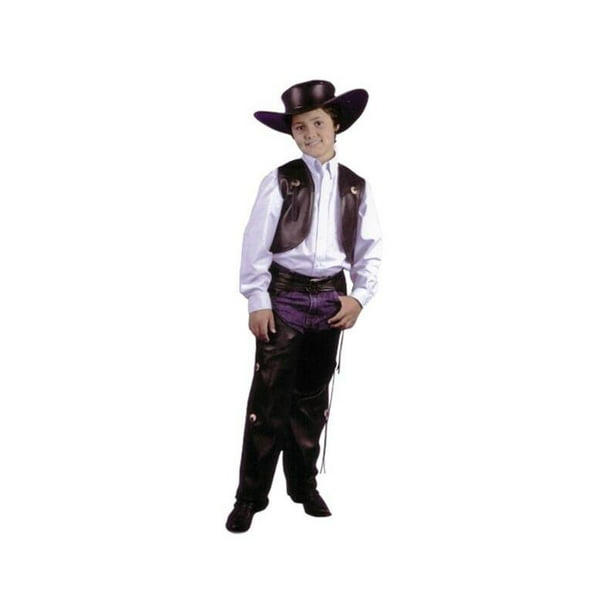 Showman BLACK LARGE Kid's Size Suede Leather Western Chaps & Vest Set Costume!